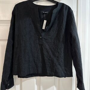 Madewell Black Long Sleeve Eyelet Blouse